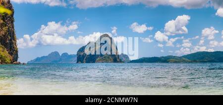 Panoramablick auf Pinagbuyutan Insel, El Nido Palawan, Bacuit Archipel, Philippinen. Stockfoto