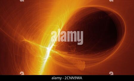 Lichtabstraktion. Leuchtend gelb-orange Linien. Platz. 3D-Illustration, 3D-Rendering. Stockfoto