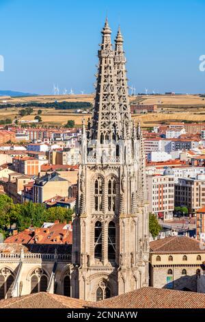 Kathedrale der Heiligen Maria von Burgos und Skyline der Stadt, Burgos, Kastilien und Leon, Spanien Stockfoto