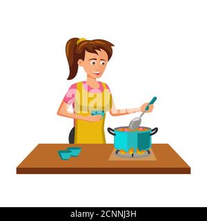 Flaches Design der Cartoon-Figur der Frau Kochen, Vektor-Illustration Stock Vektor