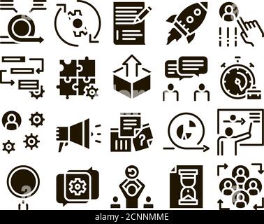 Scrum Agile Sammlung Elemente Vector Icons einstellen Stock Vektor