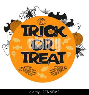 Halloween Vektor Illustration Trick or Treat auf einem weißen Hintergrund. Halloween-Design Stock Vektor