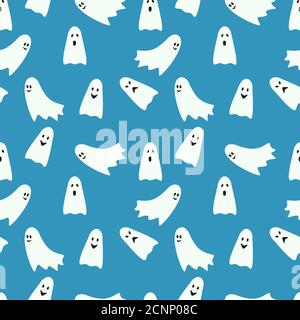 Halloween nahtlose Muster Geister auf einem blauen Hintergrund. Fanny Vektor Illustration für Halloween Design Stock Vektor