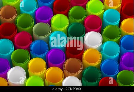 Bunte Papierrollen Hintergrund. 3D-Rendering Stockfoto