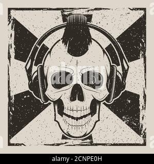 Totenkopf Musik Punk Vektor Vintage Grunge Design Stock Vektor