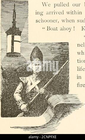 . Als wir die Gaspee zerstörten: Eine Geschichte von Narragansett Bay im Jahr 1772. Es war, als ob ein Eimer Wasser auf meinem Kopf geleert worden war. Daniel beugte sich über sein Ruder und sagte nichts, nicht einmal so, als ob er mich ansah, und ich verstand ganz wohl, was in den armen Gesinnten war. Wir zogen unser Bestes an den Rudern, bis hav-ing innerhalb vielleicht fünfzig Yards von theschooner angekommen, als plötzlich eine Stimme schrie:Boot ahoy ! Halten Sie sich ab, oder krank Feuer! Das ist nur der Senti-nel, Kapitän Whipple halbflüsterte. Zahlt ihm keine Achten, sondern zieht um die Liebsten! Es gibt keine einzige Chancein hundert, die er kann Stockfoto