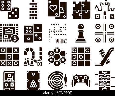 Interaktive Spiele Für Kinder Glyphen Icons Set Vector Stock Vektor