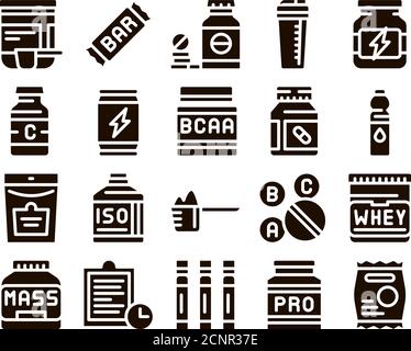 Sport Ernährung Zellen Glyphen Symbole Set Vektor Stock Vektor