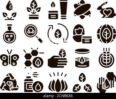 Organische Kosmetik Glyphen Icons Set Vektor. Stock Vektor