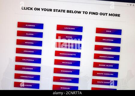 Screenshot der Website „A Late Show with Stephen Colbert“ www. betterknowaballot.com mit Informationen zur Abstimmung für die US-Wahl 2020. Stockfoto