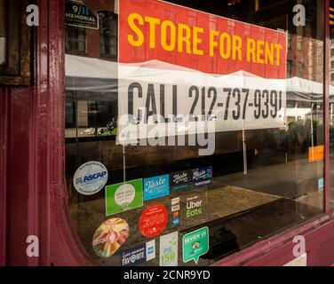 Verkaufsfläche zur Miete in Lower Manhattan in New York während der COVID-19 Pandemie am Mittwoch, 9. September 2020. (© Richard B. Levine) Stockfoto
