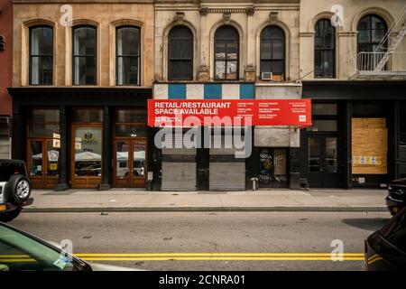 Verkaufsfläche zur Miete in Lower Manhattan in New York während der COVID-19 Pandemie am Mittwoch, 9. September 2020. (© Richard B. Levine) Stockfoto