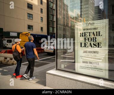 Verkaufsfläche zur Miete in Lower Manhattan in New York während der COVID-19 Pandemie am Mittwoch, 9. September 2020. (© Richard B. Levine) Stockfoto