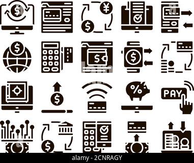 Online-Transaktionen Glyphen Icons Set Vector Stock Vektor