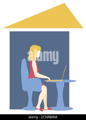 Home Office-Konzept. Vektorgrafik isoliert auf weißem Hintergrund. Freiberuflich, zu Hause arbeiten, Online-Job. Stock Vektor