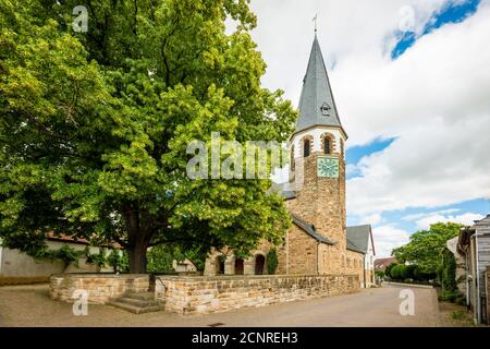 Evangelische Kirche Gustav Addolph in Pfaffen-Schwabenheim, Rheinhessen, Stockfoto