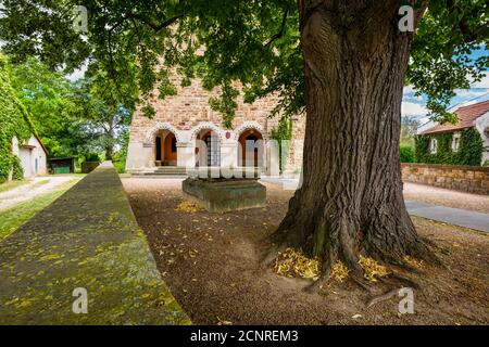 Evangelische Kirche Gustav Addolph in Pfaffen-Schwabenheim, Rheinhessen, Stockfoto