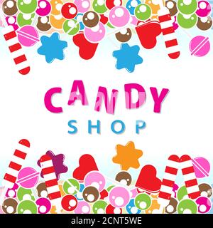 Candy Shop Banner mit Süßigkeiten Vektor-Illustration. Hintergrunddesign-Vorlage. Geeignet für Social Media Post oder Printmedien Werbung Stock Vektor