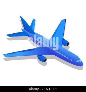 Isometrisches Passagierflugzeug. Ein Strahl blauer Farbe. Stock Vektor