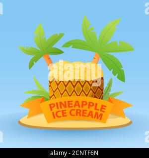 Tropische Früchte Ananas leckere Eiskugeln. Realistischer Illustrationsvektor. Stock Vektor