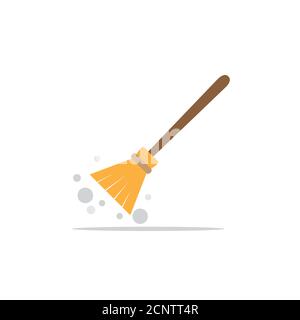 Palmfaser-Besen mit langem Holzgriff. Vektorgrafik für Reinigung isoliert auf weißem Hintergrund. Flaches Designelement. Hexen Halloween und Christus Stock Vektor