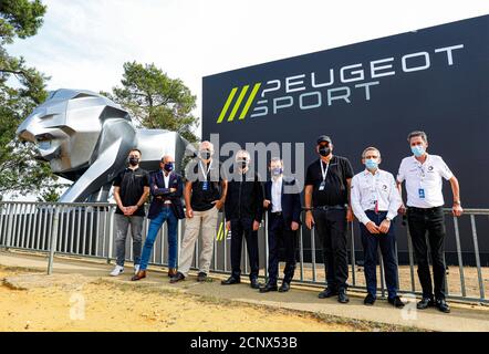 Lion Peugeot Sport, MILLE Richard (Fra), PR.Präsident der FIA Endurance Commission, Jean-Marc Finot, Directeur Motorsport Groupe PSA, TAVARES Carlos CEO Groupe PSA, Fillon Pierre, Präsident des ACO, Jean-Philippe Imparato, Directeur de la Marque Peugeot, Philippe Montanteme, Pierre Gauthier Caloni, Action während der Qualifying- und Hyperpole-Sessions der 2020 24 Stunden von Le Mans, 7. Lauf der FIA-Langstrecken-Weltmeisterschaft 2019-20 auf dem Circuit des 24 Heures du Mans, vom 16. Bis 20. September 2020 in Le Mans, Frankreich - Foto Frederic Le Floc'h/DPPI Kredit: Lm/DPPI/Frederic Le Floc Stockfoto