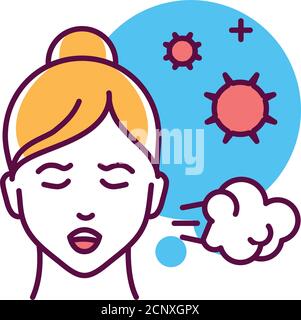 Symbol für Niesen und Husten der Farblinie. Grippesymptome. Piktogramm für Webseite, mobile App, Promo. UI UX GUI Design Element. Bearbeitbare Kontur Stock Vektor