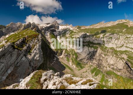Blick auf das Säntis Gebirge, im Appenzellerland, Schweiz Stockfoto
