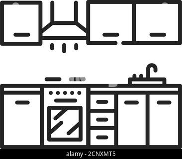 Symbol für schwarze Linien in der Küche. Ein Raum im Haus für das Kochen und die Zubereitung von Speisen verwendet. Piktogramm für Webseite, mobile App, Promo. UI-UX-GUI Stock Vektor