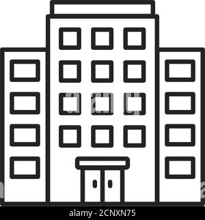 Mehrstöckiges Gebäude mit schwarzer Linie. Gebäude mit mehreren Etagen auf verschiedenen Ebenen über dem Boden. Piktogramm für Webseite, mobile App, Promo Stock Vektor