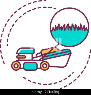 Symbol für Rasenmähen und Trimmen der Farblinie. Schneiden Sie das Gras im richtigen Bereich. Handwerker-Service. Piktogramm für Webseite, mobile App, Promo. UI-UX-GUI Stock Vektor