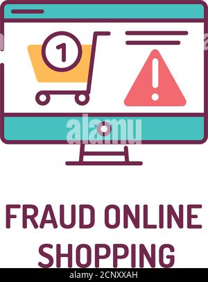 Fraud Online Shopping Farbliniensymbol. Beziehen Sie Betrüger, die vorgeben, legitime Online-Verkäufer zu sein, entweder mit einer gefälschten Website oder einer gefälschten Anzeige auf einem Stock Vektor