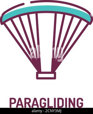 Paragliding in den Himmel Farbe Linie Symbol auf weißem Hintergrund. Extremsport. Piktogramm für Webseite, mobile App, Promo. UI UX GUI Design Element Stock Vektor