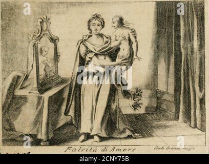 . Iconologia . eTeologo pubblico New Vniverfità di Perugia, Vifa fupradidìa Relatione Imprimatur.P. A. DATI. Vkarìus Generalis Terujta. I C O- ICONOLOGIA DEL CAVALIERE CESARE RIPA PERUGINO TOMO TERZO. FALSITÀ DI AMORE , OVVERO INGANNO, Di Cefiire B^p* .. Stockfoto