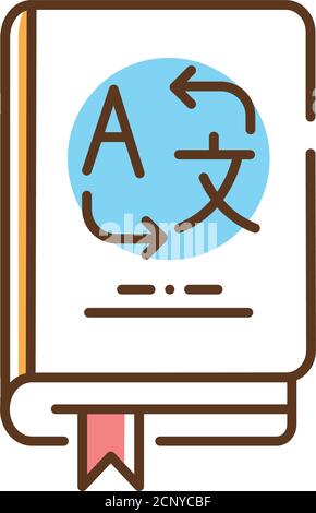 Symbol für die Farblinie des Vokabulars. Übersetzen Sie Wörter aus verschiedenen Sprachen. Piktogramm für Webseite, mobile App, Promo. UI UX GUI Design Element. Editierbar Stock Vektor