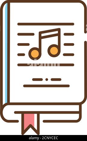 Symbol für die Farbzeile des Musikbuchs. Grundkenntnisse über Musik, Noten, Instrumente. Matherial für musikalisches Thema. Piktogramm für Webseite, mobile App, Promo Stock Vektor