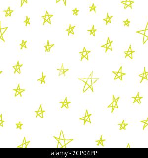 Gelbe Doodle Sterne auf einem weißen Hintergrund Vektor nahtlose Muster Stock Vektor