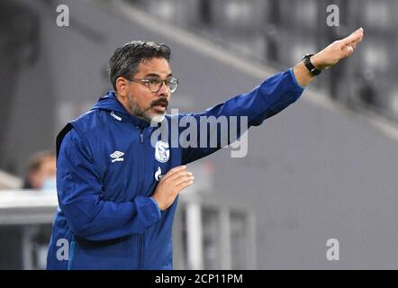 München, Deutschland. September 2020. Fußball: Bundesliga, Bayern München - FC Schalke 04, 1. Spieltag in der Allianz Arena. Schalkes Trainer David Wagner gibt Anweisungen. WICHTIGER HINWEIS: Gemäß den Bestimmungen der DFL Deutsche Fußball Liga und des DFB Deutscher Fußball-Bund ist es untersagt, das Spiel in Form von Sequenzbildern und/oder videoähnlichen Fotoserien im Stadion zu verwenden oder zu verwenden bzw. zu fotografieren. Quelle: Matthias Balk/dpa/Alamy Live News Stockfoto