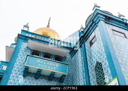 Blick auf die Malabar Moschee, Singapur Stockfoto