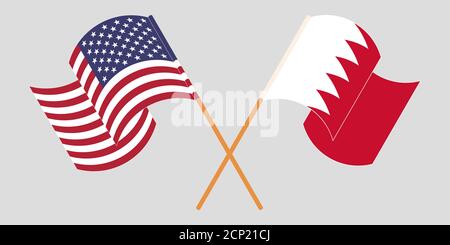 Gekreuzte und winkende Flaggen von Bahrain und den USA. Vektorgrafik Stock Vektor