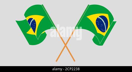 Gekreuzte und winkende Flaggen Brasiliens. Vektorgrafik Stock Vektor