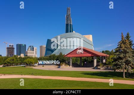 Das Museum für Menschenrechte die Gabeln, Winnipeg, Manitoba, Kanada. Stockfoto