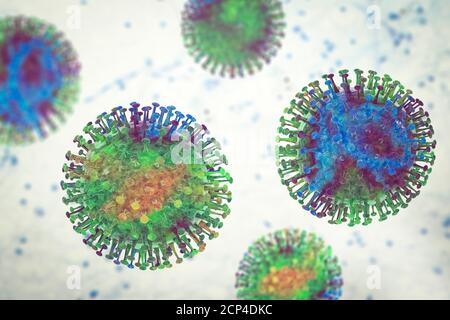 Gruppe von Viren, Computerdarstellung. Stockfoto
