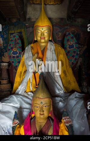 Das Nubra Tal mit dem Dorf Diskit mit dem Kloster Galdan Tashis Chosling Gompa Stockfoto