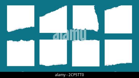 Papierreste eingestellt. Weiße zerrissene Notiz. Leere Notizbuchseiten, zerrissene Notizbücher. Sammlung leeres Stück zerreißt Papier, Blätter Sammelalbum Notiz. Vektordarstellung isoliert Stock Vektor
