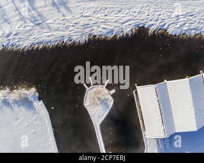 Flug über den Steg am Staffelsee, Seehausen am Staffelsee, Blaues Land, Oberbayern, Bayern, Süddeutschland, Deutschland, Europa Stockfoto