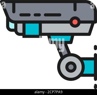 Sicherheitskamera, CCTV, Sicherheit Home Schutz System flache Farblinie Symbol. Stock Vektor