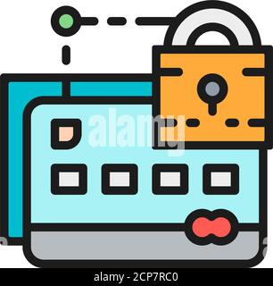 Kreditkarte mit Schloss, Web-Sicherheit flache Farblinie Symbol. Stock Vektor