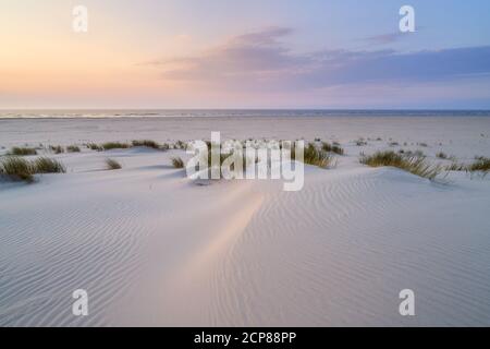 Sonnenuntergang am Strand auf Juist Island, Ostfriesland, Ostfriesischen Inseln, Niedersachsen, Nordseeküste, Norddeutschland, Deutschland, Europa Stockfoto