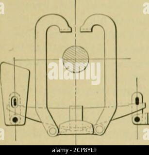 . Amerikanischer Ingenieur und Eisenbahn Zeitschrift . Abb. 6. Vertikal ist, wenn der Motor in Ruhe ist; gerade sobald irgendeine Bewegung auftritt, neigen die Feder und der Equalizer, auseinander zu ziehen. Wenn die Feder in einem Steigbügel ruht, ist das Zentrum der movementis um oder um Punkt B herum und der Bewegungsbogen des uspendigen Punktes am Ende der Feder bei y, y gelegen.der Radius ist leicht erhöht; Dieses und das untere Ingen des Rotationszentrums verursacht den Bogen y, y, bis zum Inter- Februar, 18U9. AMERICAN ENGINEER AND RAILROAD JOURNAL. 49. Stockfoto